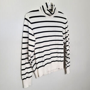 H&M Women’s Large Cream Black Striped Turtleneck Sweater Knit Pullover